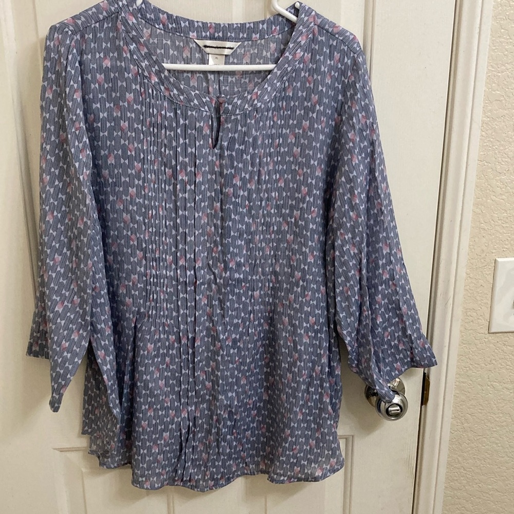 Gray Pink 3/4 Sleeve Pleated Blouse